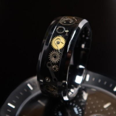 Der Steampunk Ring, Uhrenteile schwarz Titankarbid, handgefertigter Ring