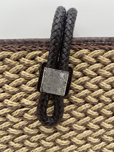 Brighton Braided Woven Wicker Straw Rattan Tote Bag Purse 12” Pink Flowers - Picture 3 of 18