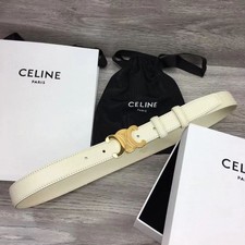 Celine Women's white and Gold Logo Belt, Size 85 , 2.5cm Width