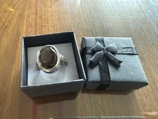 Sterling Silber 925 Zargenring mit ovalem Rau...