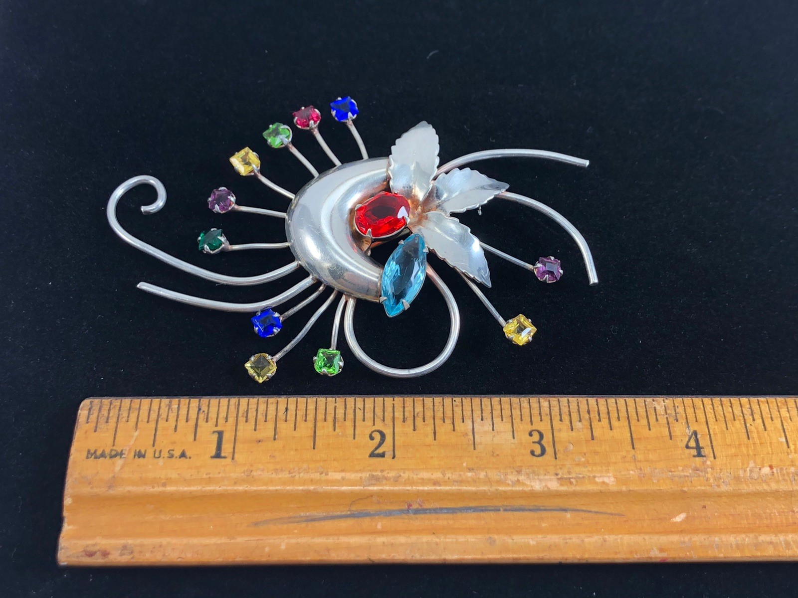 Large VTG Unsigned Sterling Silver Multi Color Rh… - image 5