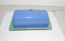 VINTAGE LINDT STYMEIST GREEN & BLUE BUTTER DISH