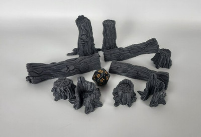 Fallen Tree Scatter Terrain: Dungeons & Dragons 9 pc Tabletop Logs & Stumps