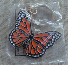 NEW SEALED Enamel Orange Goldtone Butterfly Keychain Key Ring Collectible