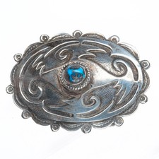 Vintage KR Navajo Overlay High grade turquoise belt buckle sterling silver