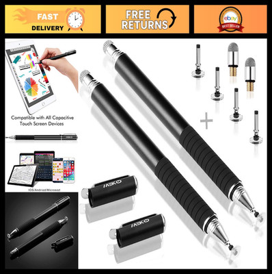 2-in-1 Precision Disc Stylus Touch Pen for All Capacitive Screens, 2 Pcs, Black,