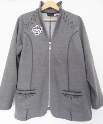 Bequeme weiche Sweatjacke Blaser Jacke Grau Nieten Strass Taschen M L 40 42