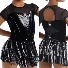 Weissman Dance costume black fringe velvet dress Could Have Been Me 14906 MA
