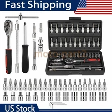 46Pcs Socket Set 1/4" Drive Car Repair Tool Ratchet Torque Wrench Kit with Box