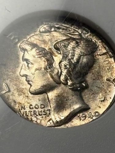 1940 MERCURY DIME ~ FULL BANDS NICE TONE GEM BU UNCI ANACS MS66 FB OLD HOLDER - Picture 6 of 9