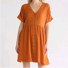 MADEWELL Lightspun Button Front Mini Dress Orange Gauze Sz L Fall Autumn