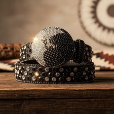 Red Globe Buckle with Crystal Red Studs Rhinestone Belt