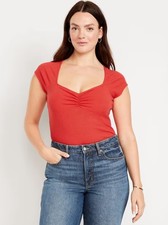 Old Navy Women s Double-Layer Cinched Bodysuit Bright Coral Red Size Large