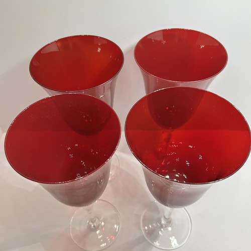 Set of 4 Signed Qualia Rouge Red Collection Wine Water Goblet Glasses Hand Blown - Picture 7 of 13