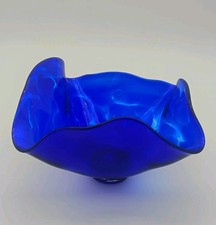 Touch of Light Abstract Glass Bowl by John Fitzpatrick Cobalt Blue Signed 1995