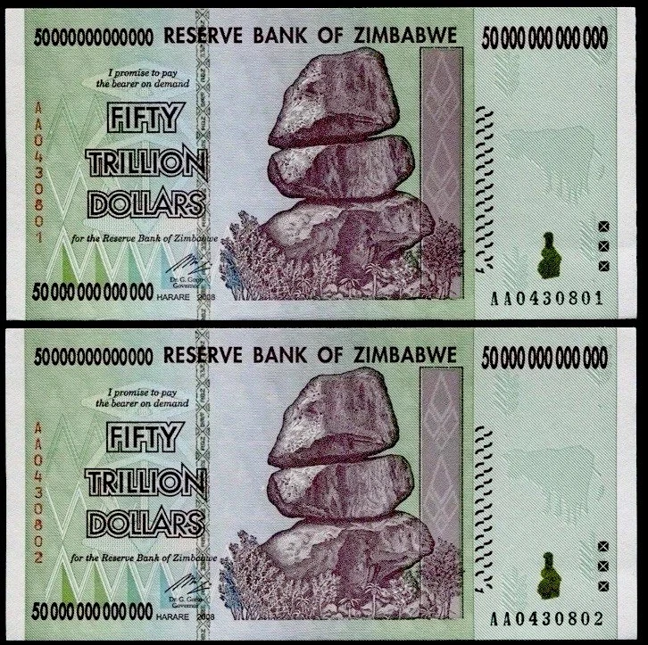10 x 2008 50 TRILLION DOLLARS ZIMBABWE BANKNOTE, AA P-90 GEM UNC - Image 2 of 4