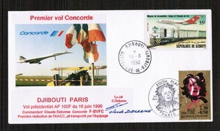 Concorde Air France 1990 Flown Cover Djibouti Paris Signed by Pilot