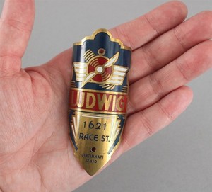 Antique LUDWIG Shop Enamel Biplane SCHWINN HUFFMAN Bicycle Head Badge Emblem