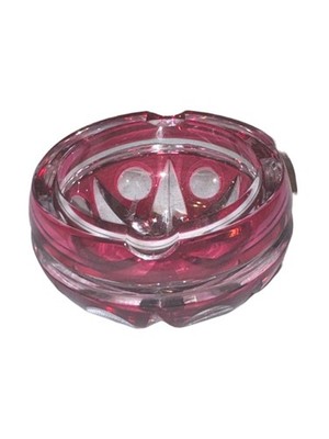 Vintage Val Saint Lambert Cranberry Cut-to-Clear Crystal Ashtray
