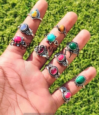 Lot de bijoux bagues en argent sterling 925 en améthyste et pierres précieuse... - Photo 1/4
