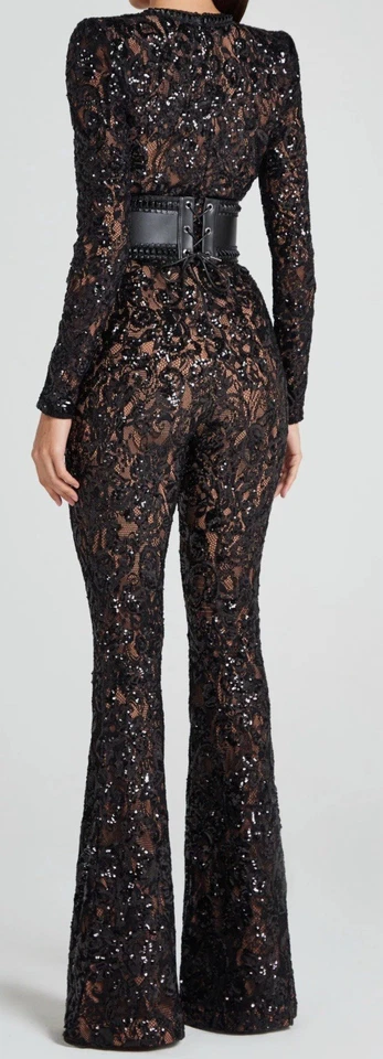 Mono Nadine Merabi Bella Negro Floral Encaje Manga Larga Talla S Sin Cinturón Foto 3 de 3