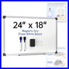 24" x 18" Magnetic Whiteboard for Wall, Dry Erase Board with Silver Frame, Ha...