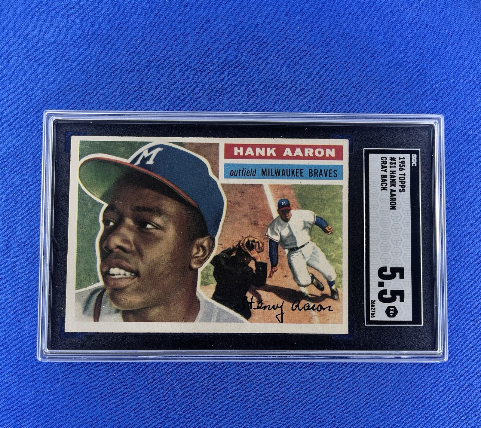 1956 TOPPS GRAY BACK #31 HANK AARON SGC 5.5