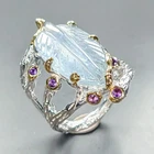 Pretty carving Natural Aquamarine Ring 925 Sterling Silver Size 7 /R458153