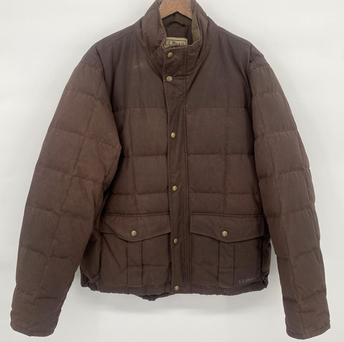 Vintage LL Bean Waxed Cotton Upcountry Goose Down Puffer Mens M Brown Outdoors