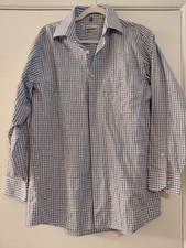 Geoffrey Beene Men  s Dress Shirt Size 15.5 32/33 Blue Check Button Up Long Sleev