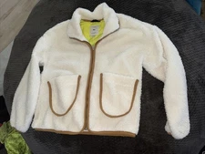 Free Assembly Women's Patch Pocket Mixy Teddy Fleece Jacket Small Egret Sherpa