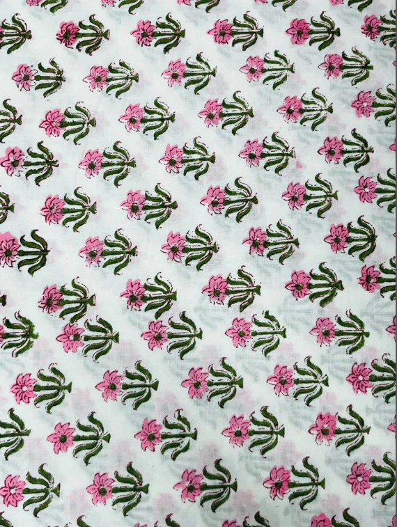 100% Indian Cotton Fabric Hand Block Print Floral Craft Sewing Fabric By The Yd - Image 2 of 4