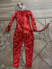 Tipsy Elves Devil Costume Women S Red Metallic Zipper Bodysuit NWT Horn Headband