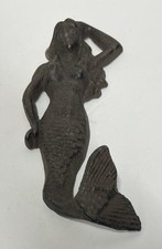 Cast Iron MERMAID Coat Towel Hook Wall Hanger 5.75" Rustic Brown Seaside Cottage