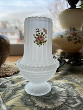 Vintage Frosted Satin Fairy Lamp Ribbed Floral Taiwan Glass Night Light Cottage