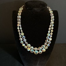 Necklace Aurora Borealis Crystal Beads 16" Length Double Strand Vintage