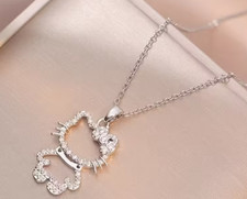Hello Kitty Crystal Rhinestone Silver Pendant Necklace Light Luxury  Ultra Cute