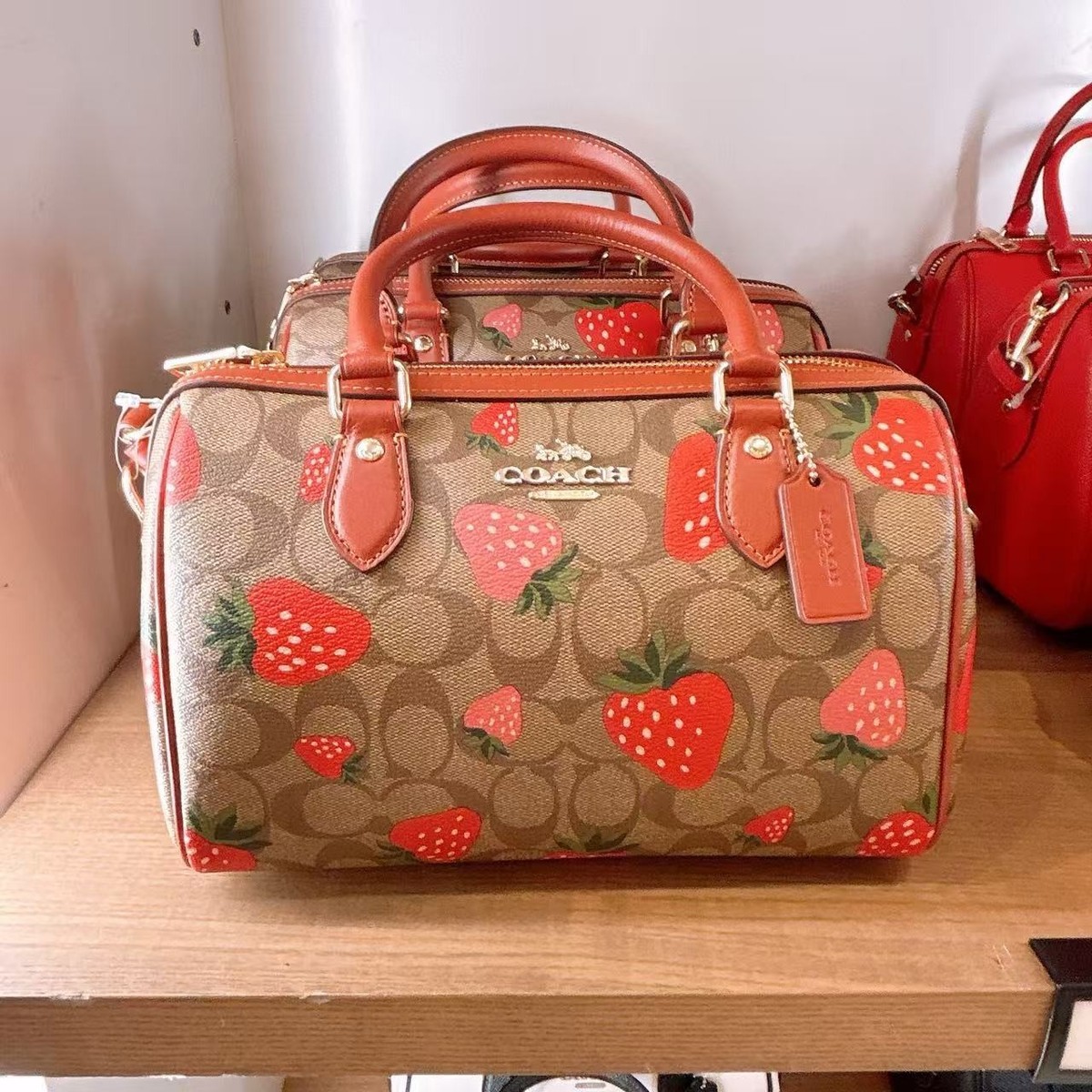 NWT Coach CH511 Rowan Satchel Bag With Wild Strawberry Print 100