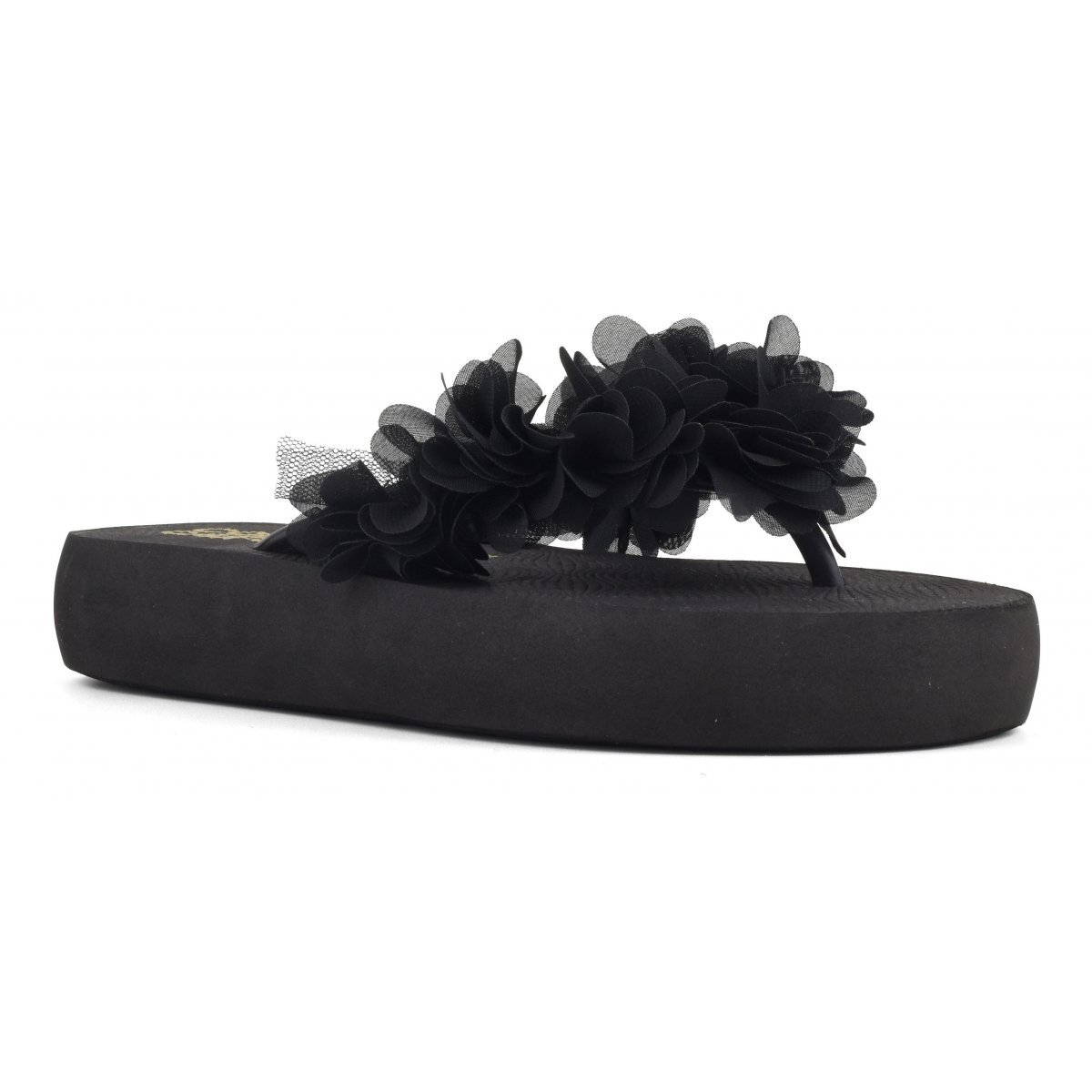 Colors of California BLACK Women's Flower Trim Platform Flip-Flop