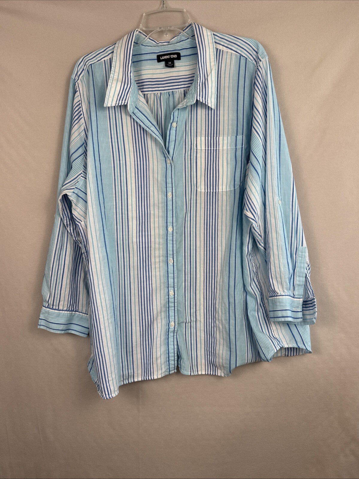 Lands End Womens 3X Striped Button Up Shirt Nautical Casual Summer Top