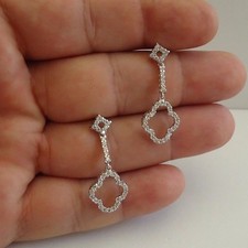 925 STERLING SILVER FLOWER DANGLING EARRINGS W/ 1.50 CT ACCENTS/33MM BY 13MM