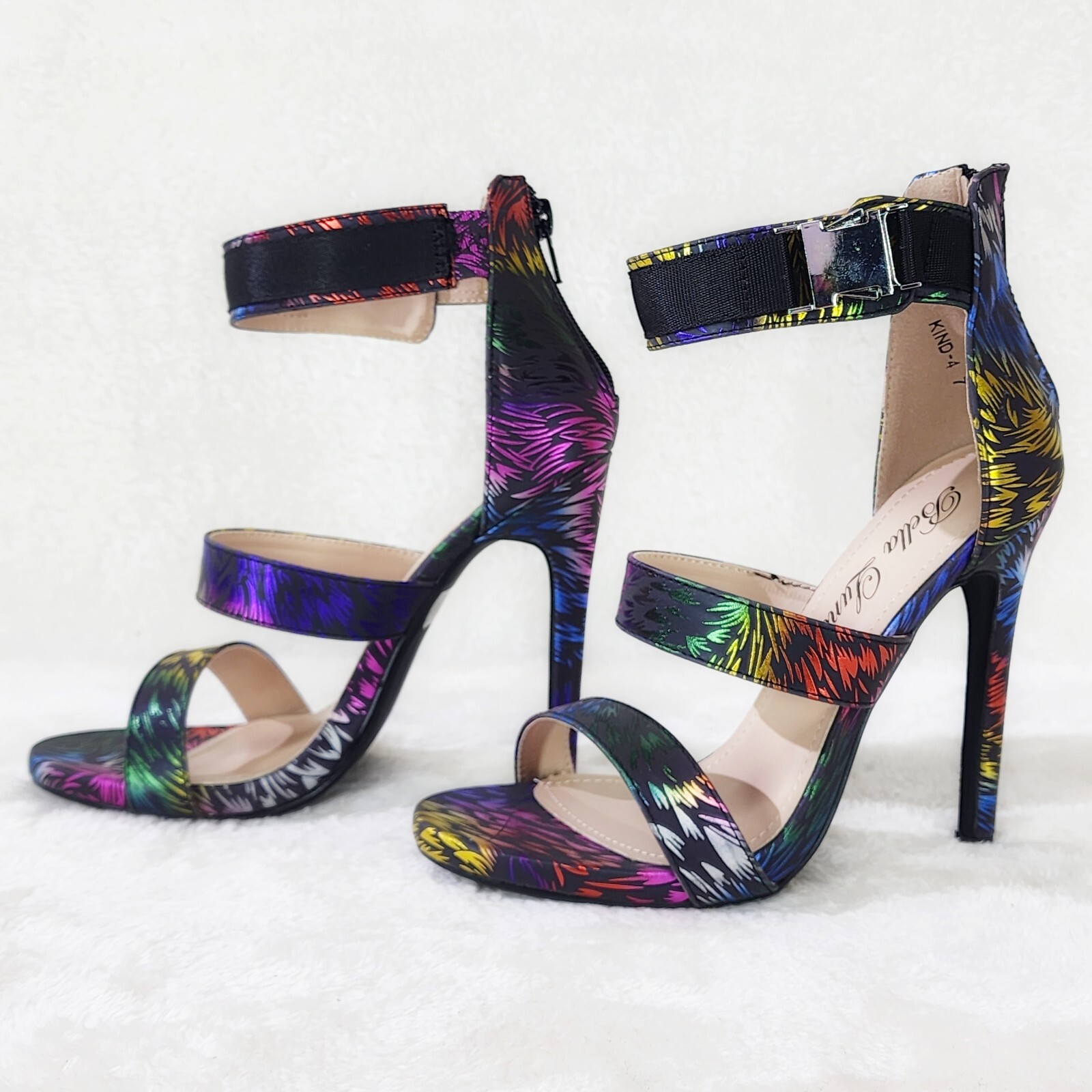 Festive Metallic Reflective Triple Strap Mini Platform Heels