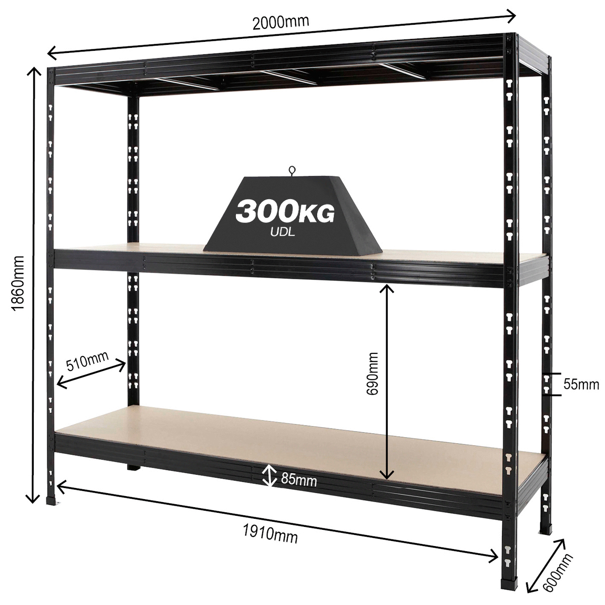 BiGDUG 3 Tier Garage Shelving Unit Boltless Black Racking 186x200x60 cm USED eBay