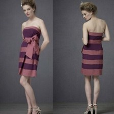 Anthropologie BHLDN Hitherto Purple Pink Bow Silk Strapless Cocktail Dress 4 S