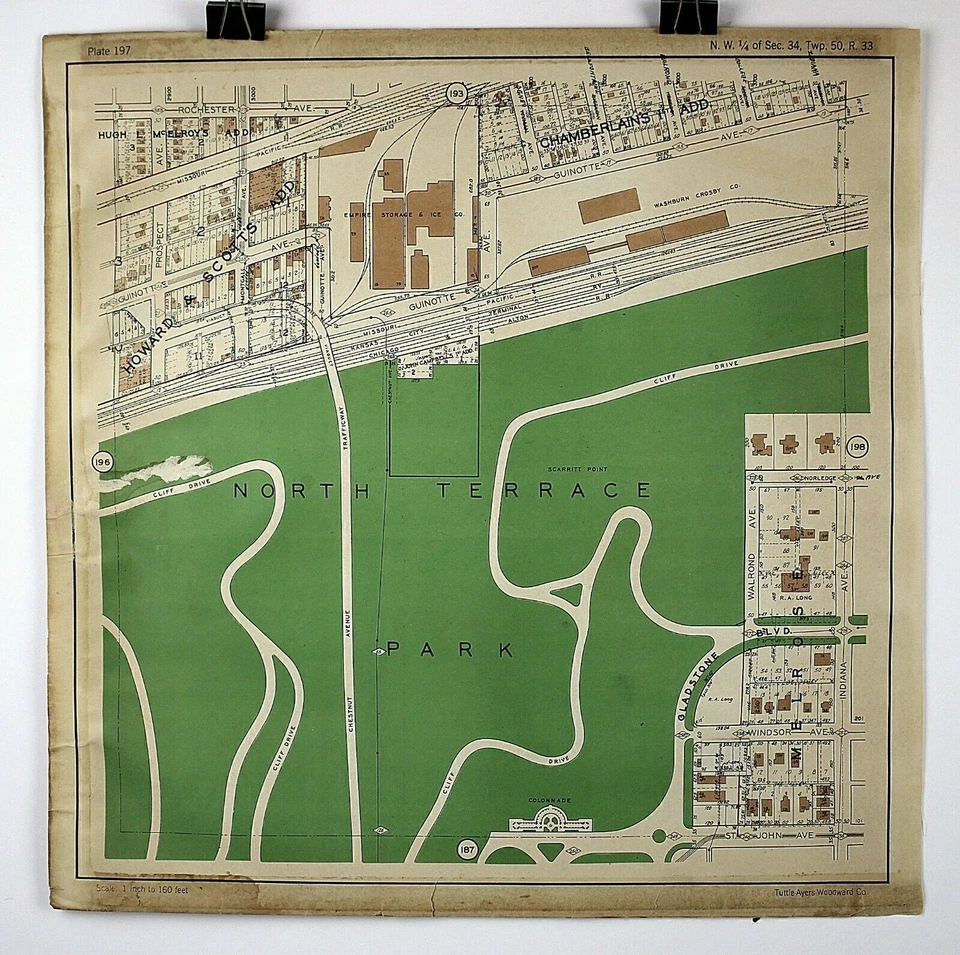 Mapa de plataforma Kansas City Missouri 1925 North Terrace Park 19,25"x20" RARO Foto 4 de 4
