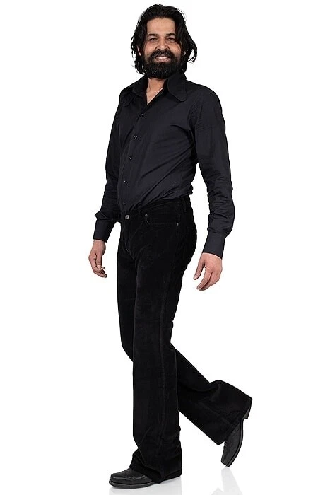 Comycom Herren Cord Bootcut Hose Slim Fit schwarz - Bild 4 von 4