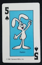 1981 General Mills Cereal Card Game Hearts Rabbit 5 Spades