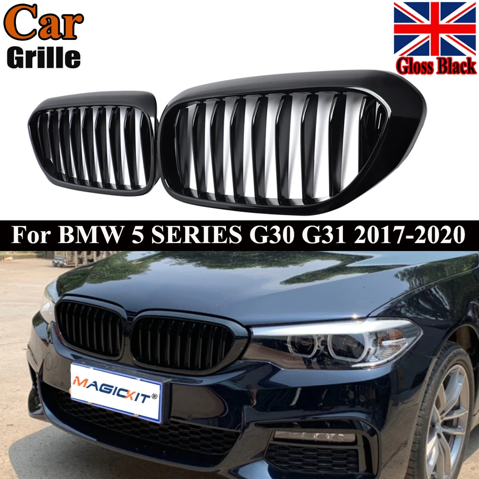 Pair for BMW G30 G31 5 Series 2017-2018 Front Kidney Grilles Gloss Black M5 LOOK