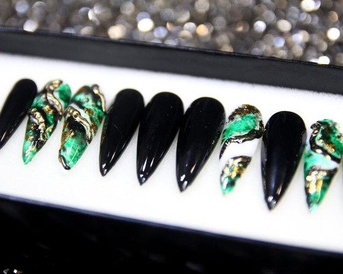 Maleficent Black Nailbox with Crystal, Luxury Glue On Gothic, Gift - Picture 4 of 8