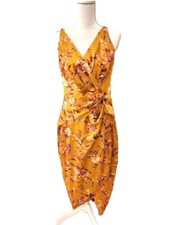 Express Floral Satin Twisted Waist Sleeveless Halter Dress Sz XS Yellow Gold NWT